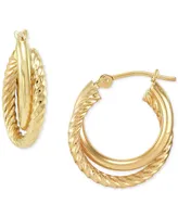 Twisted & Smooth Small Hoop Earrings in 14k Gold, 15mm