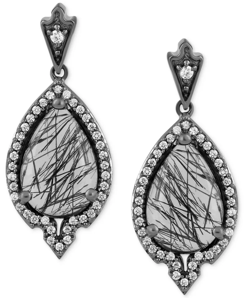 Enchanted Disney Fine Jewelry Rutile Quartz (4 ct. t.w.) & Diamond (1/3 ct. t.w.) Maleficent Villains Drop Earrings in Black Rhodium