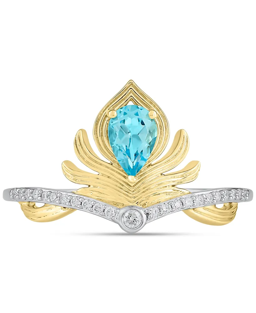 Enchanted Disney Fine Jewelry Swiss Blue Topaz (1/6 ct. t.w.) & Diamond (1/10 ct. t.w.) Aladdin Ring in Sterling Silver & 10k Gold