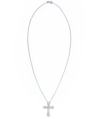 Cubic Zirconia Cross Pendant Necklace in Fine Silver Plate