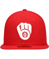 Men's Red Milwaukee Brewers Logo White 59FIFTY Fitted Hat