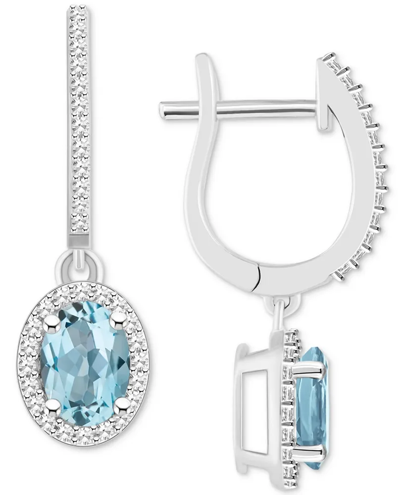 Aquamarine (1-3/8 ct. t.w.) & Diamond (1/3 ct. t.w.) Leverback Drop Earrings in Sterling Silver