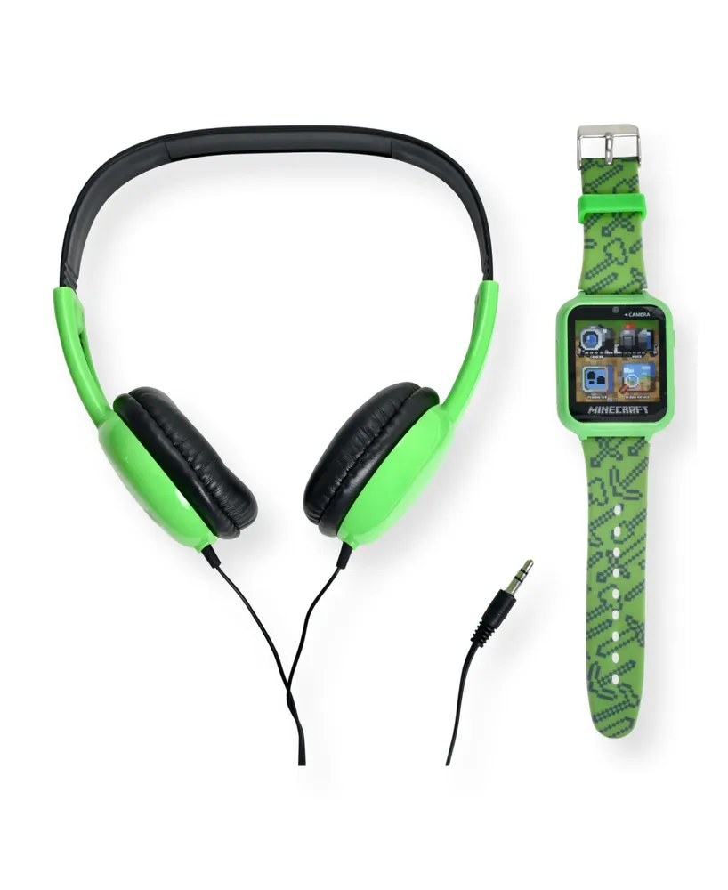 Minecraft Unisex Creeper Kids 26 Games Multi Silicone Strap Interactive Smart Watch with Over Ear Headphones, 40mm