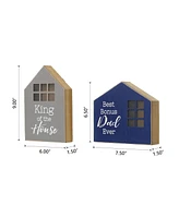 Glitzhome Lighted Father's Day Wooden Table Block Sign, Set of 2