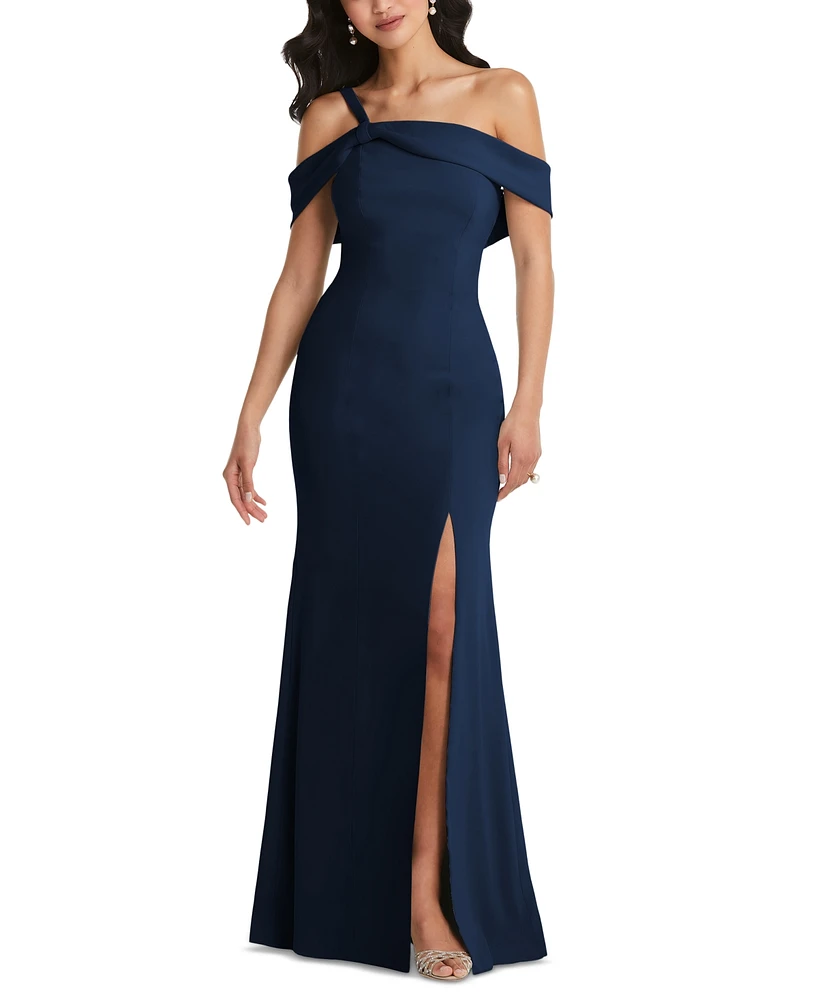 After Six Plus One-Shoulder Draped Cuff Maxi Dress with Front Slit