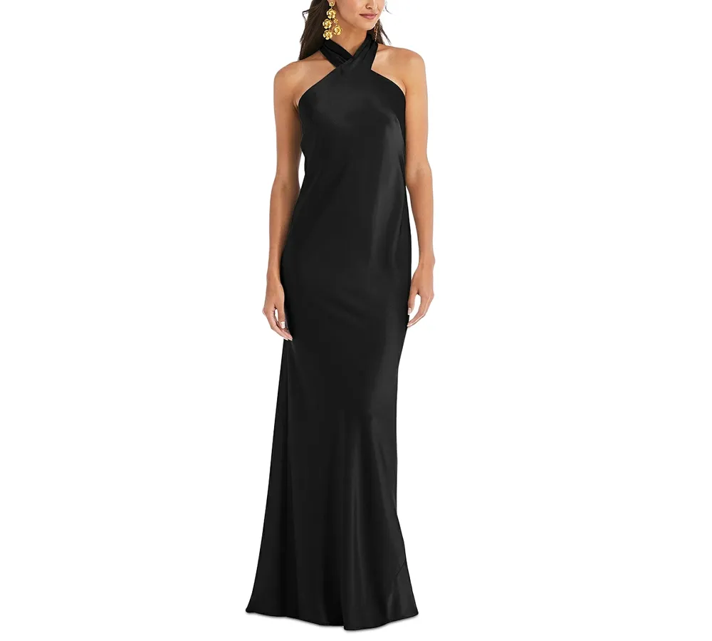 Lovely Plus Draped Twist Halter Tie-Back Trumpet Gown