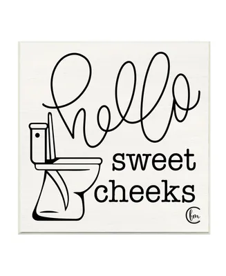 Stupell Industries Toilet Hello Sweet Cheeks Black and White Curly Script Cursive Typography Wall Plaque Art, 12" x 12" - Multi