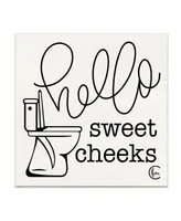 Stupell Industries Toilet Hello Sweet Cheeks Black and White Curly Script Cursive Typography Wall Plaque Art, 12" x 12" - Multi