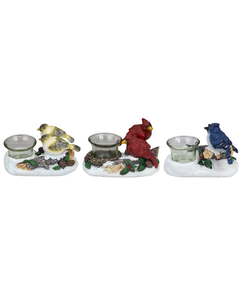 5.75" Christmas Birds Tabletop Decoration with Tea light Candle Holders, Set of 3