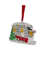 3.5" Camper with European Crystals Christmas Ornament - Silver