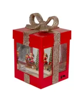 7" Gift Box Christmas Snow Globe with Santa and Reindeer