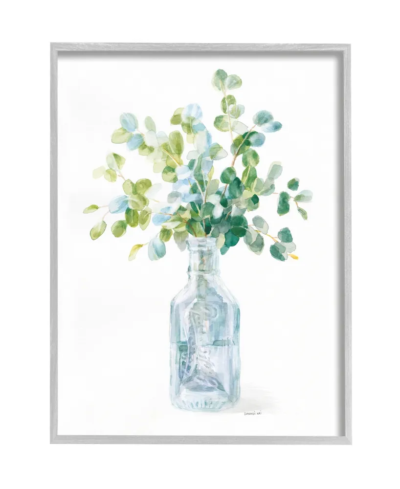 Stupell Industries Flower Jar Still Life Green Blue Painting Gray Farmhouse Rustic Framed Giclee Texturized Art, 16" x 20" - Multi