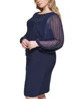 Jessica Howard Plus Pleated-Sleeve Sheath Dress