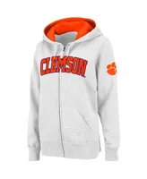 Women's Stadium Athletic White Clemson Tigers Arched Name Full-Zip Hoodie