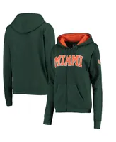 Women's Green Miami Hurricanes Arched Name Full Zip Hoodie