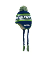 Preschool Boys and Girls College Navy and Neon Green Seattle Seahawks Jacquard Tassel Knit Hat with Pom