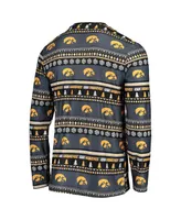 Men's Black Iowa Hawkeyes Ugly Sweater Long Sleeve T-shirt and Pants Sleep Set