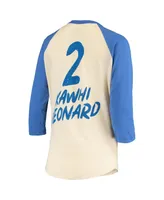 Women's Kawhi Leonard Cream La Clippers Raglan Three-Fourth Sleeve T-shirt