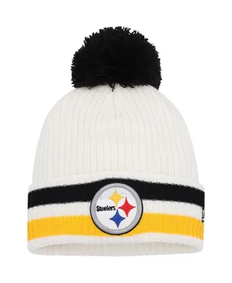 Big Boys White Pittsburgh Steelers Retro Cuffed Knit Hat with Pom