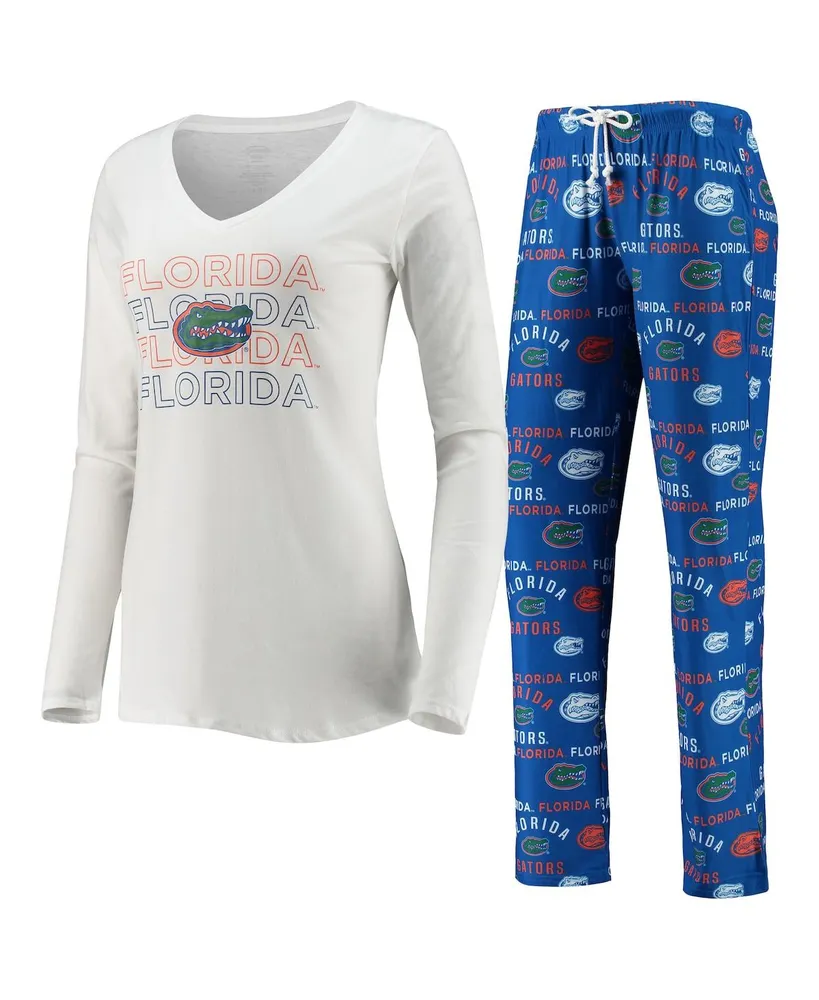 Women's Royal, White Florida Gators Flagship Long Sleeve T-shirt and Pants Sleep Set