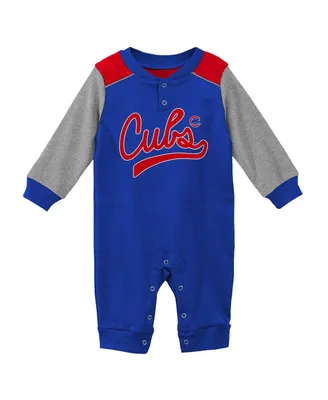 Newborn and Infant Boys and Girls Royal, Heathered Gray Chicago Cubs Scrimmage Long Sleeve Jumper