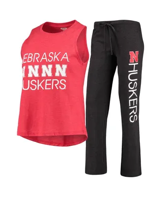 Women's Scarlet, Black Nebraska Huskers Team Tank Top and Pants Sleep Set