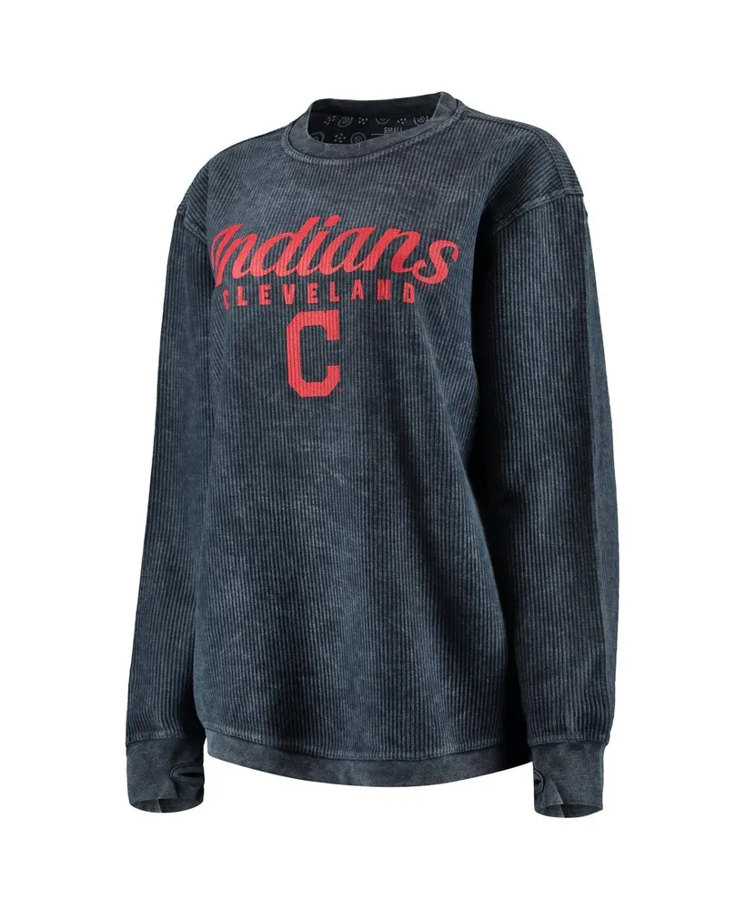 Women's Navy Cleveland Indians Comfy Cord Pullover Sweatshirt