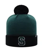 Men's Green and Black Michigan State Spartans Core 2-Tone Cuffed Knit Hat with Pom