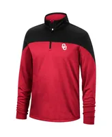 Men's Crimson, Heathered Black Oklahoma Sooners Textured Color Block Quarter-Zip Top