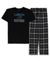 Men's Black Carolina Panthers Big and Tall Lodge T-shirt Pants Sleep Set