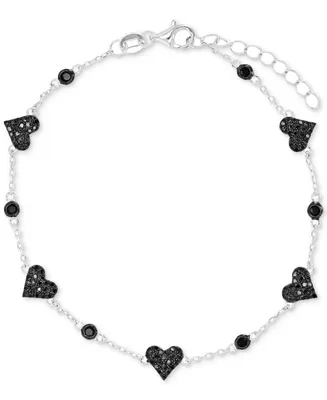 Black Spinel Heart Chain Bracelet (1 ct. t.w.) in Sterling Silver