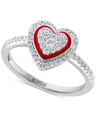 Effy Diamond & Enamel Heart Halo Ring (1/3 ct. t.w.) in 14k White Gold
