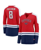 Women's Fanatics Alexander Ovechkin Red and Navy Washington Capitals Power Player Long Sleeve Notch Neck T-shirt