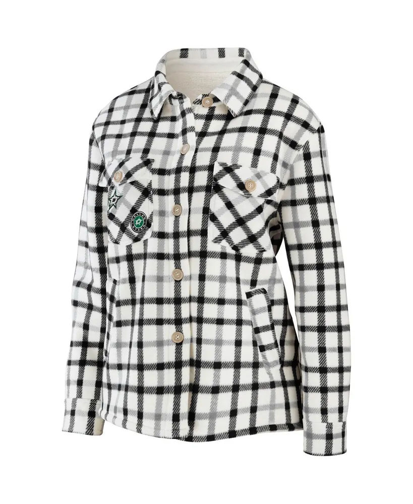 Women's Wear by Erin Andrews Oatmeal Dallas Stars Plaid Button-Up Shirt Jacket