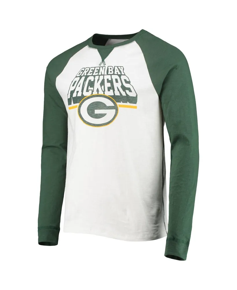 Men's Junk Food White, Green Bay Packers Colorblock Raglan Long Sleeve T-shirt