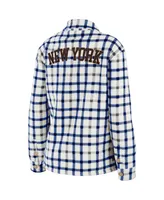 Women's Wear by Erin Andrews Oatmeal New York Islanders Plaid Button-Up Shirt Jacket