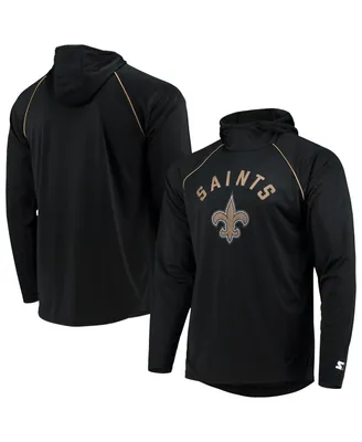 Men's Starter Black New Orleans Saints Raglan Long Sleeve Hoodie T-shirt