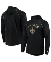 Men's Starter Black New Orleans Saints Raglan Long Sleeve Hoodie T-shirt