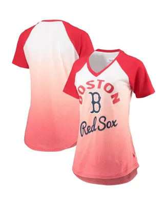 Women's Red and White Boston Sox Shortstop Ombre Raglan V-Neck T-shirt
