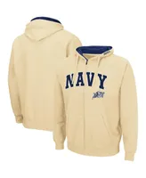 Men's Colosseum Gold Navy Midshipmen Arch and Logo 3.0 Full-Zip Hoodie