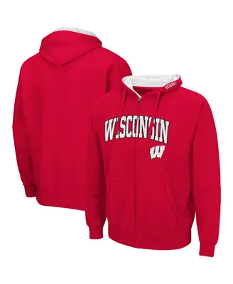 Men's Colosseum Red Wisconsin Badgers Arch and Logo 3.0 Full-Zip Hoodie