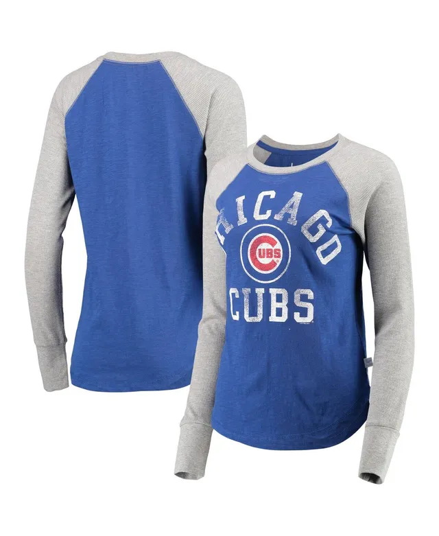 Women's Fanatics Branded Heathered Royal/White Chicago Cubs Official  Wordmark 3/4 Sleeve V-Neck T-Shirt 