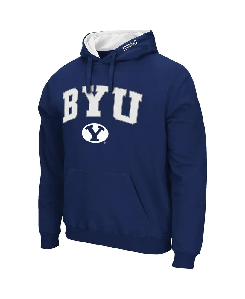 Men's Colosseum Navy Byu Cougars Arch and Logo 3.0 Pullover Hoodie