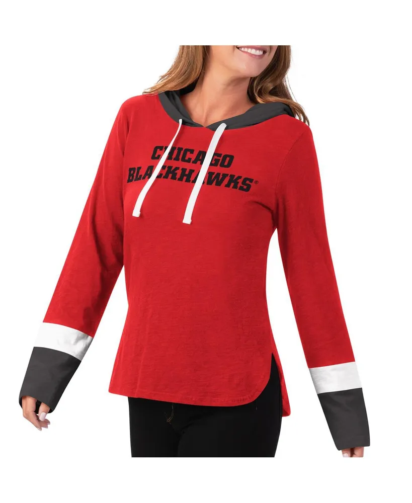 Women's G-iii 4Her by Carl Banks Red Chicago Blackhawks Passing Play Hoodie Long Sleeve T-shirt