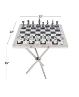 Aluminum Contemporary Game Table Set, 33 Pieces - Silver