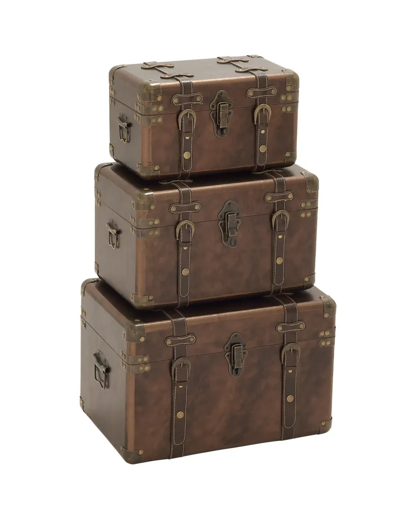 Leather Traditional Trunk, Set of 3