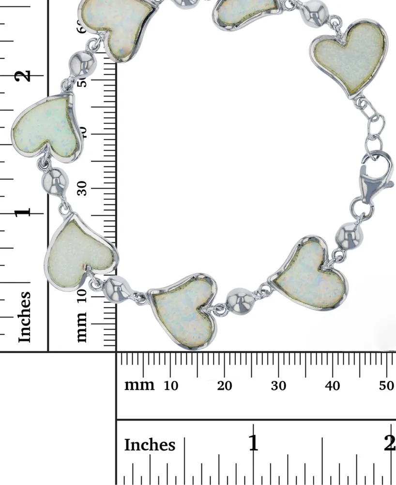 Lab-Created Opal Heart Link Bracelet in Sterling Silver