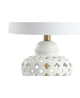 Quatrefoil Fretwork 20.5" Pierced Ginger Jar Ceramic, Led Table Lamp