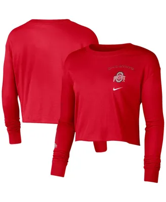 Women's Scarlet Ohio State Buckeyes 2-Hit Cropped Long Sleeve T-shirt