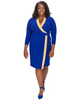 Kasper Colorblocked Faux-Wrap Sheath Dress